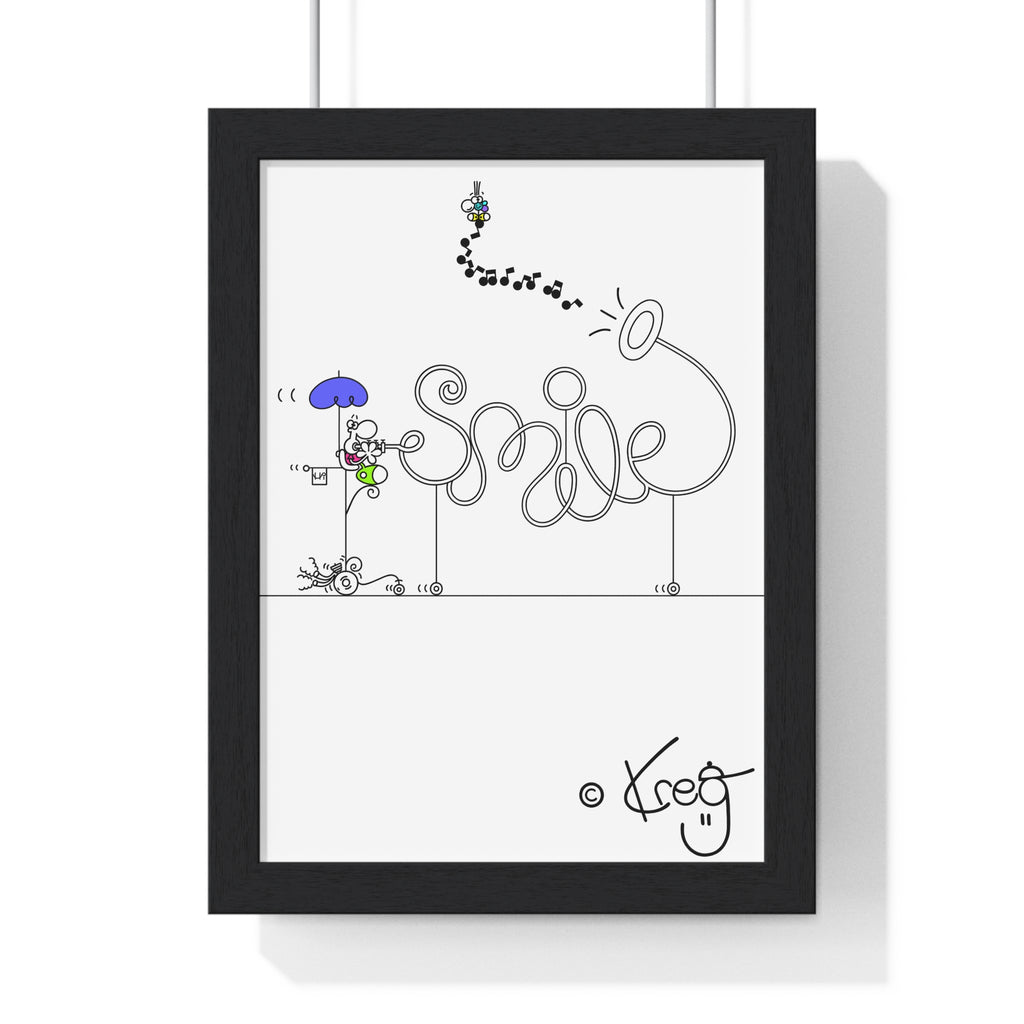 SMILE DUDE INSTRUMENT ON WHEEL,Vertical Framed Poster