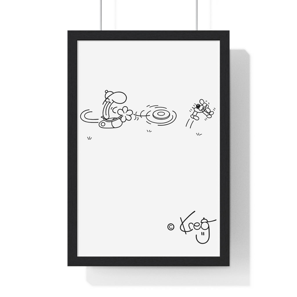 FREDDY FRISBEE DOG,Vertical Framed Poster