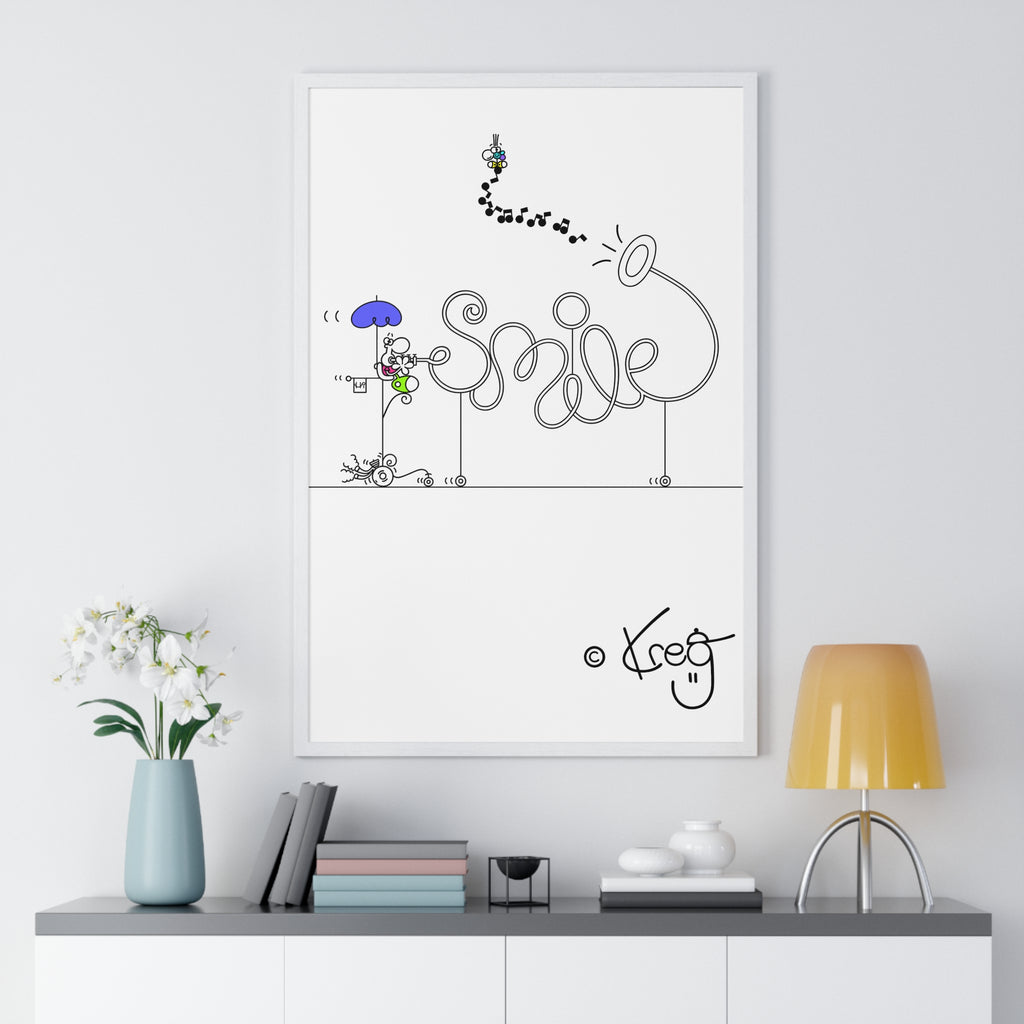 SMILE DUDE INSTRUMENT ON WHEEL,Vertical Framed Poster