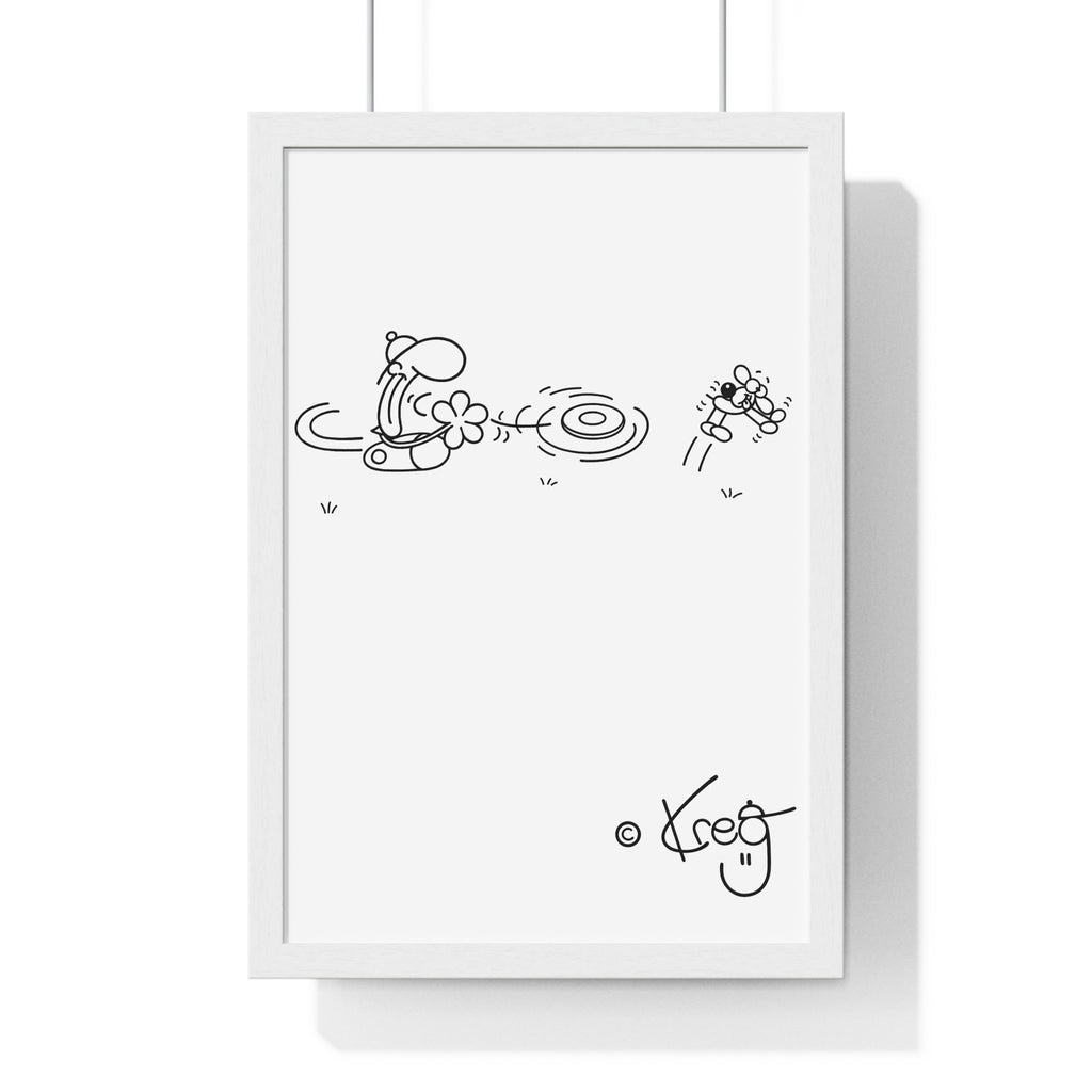 FREDDY FRISBEE DOG,Vertical Framed Poster