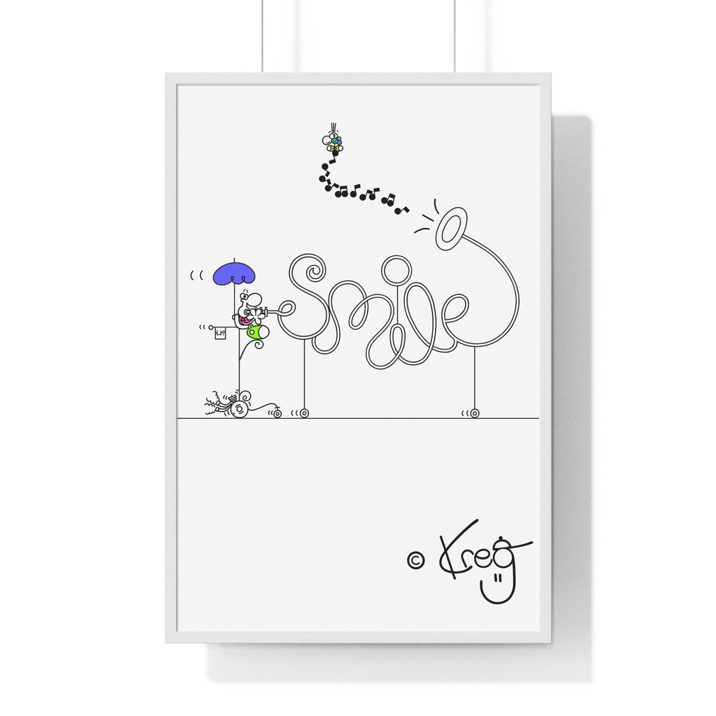SMILE DUDE INSTRUMENT ON WHEEL,Vertical Framed Poster
