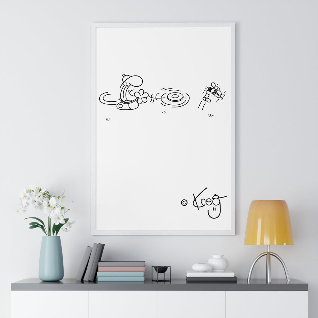 FREDDY FRISBEE DOG,Vertical Framed Poster