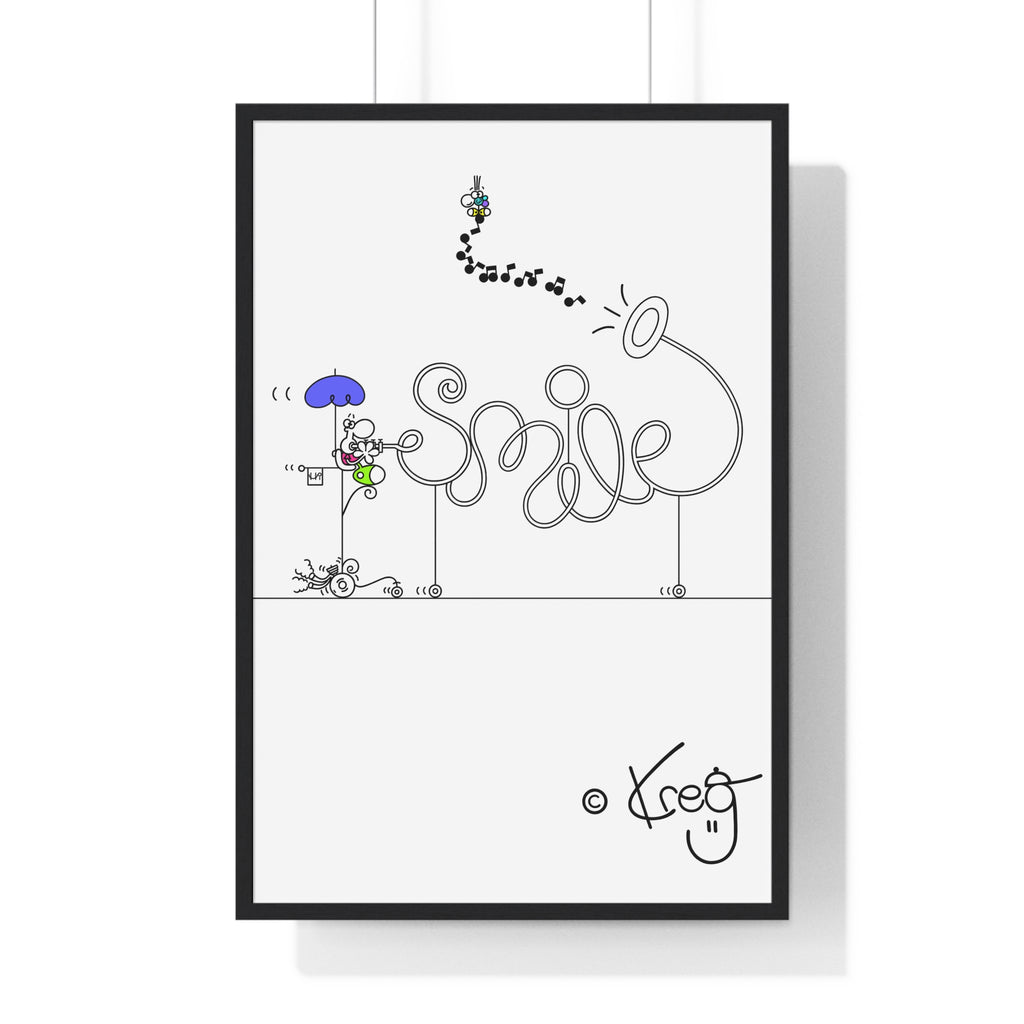 SMILE DUDE INSTRUMENT ON WHEEL,Vertical Framed Poster