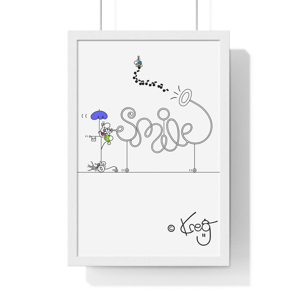 SMILE DUDE INSTRUMENT ON WHEEL,Vertical Framed Poster