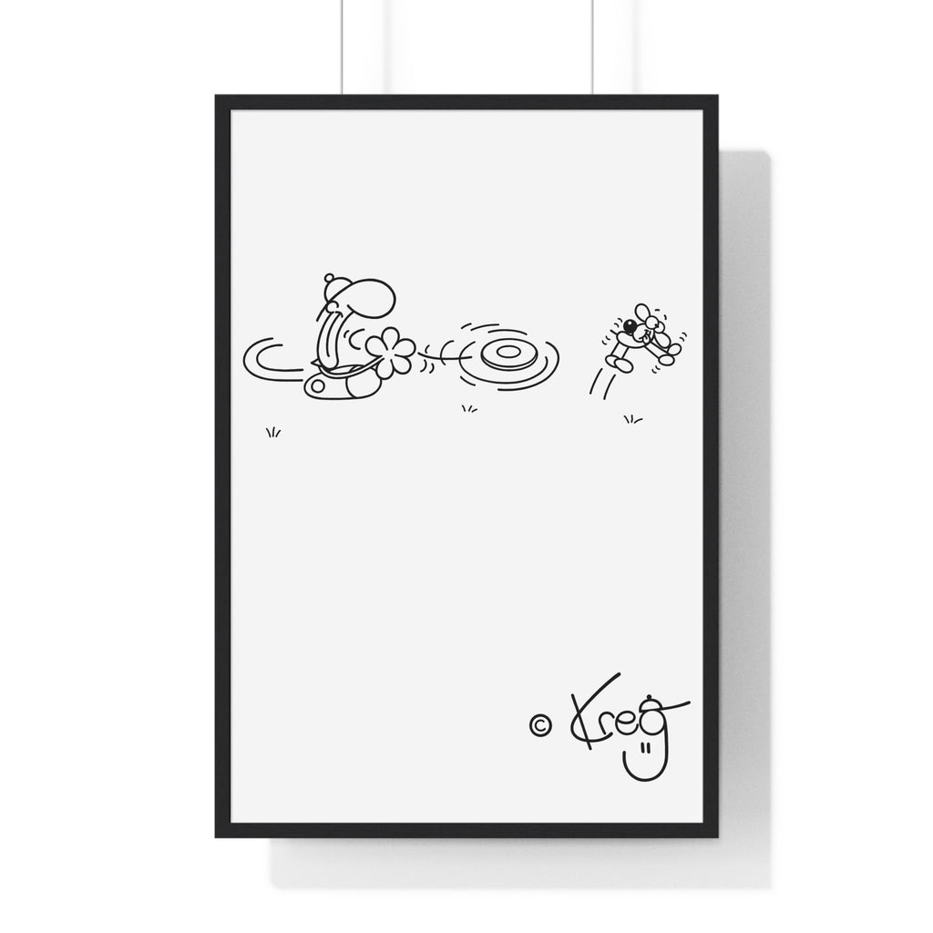 FREDDY FRISBEE DOG,Vertical Framed Poster