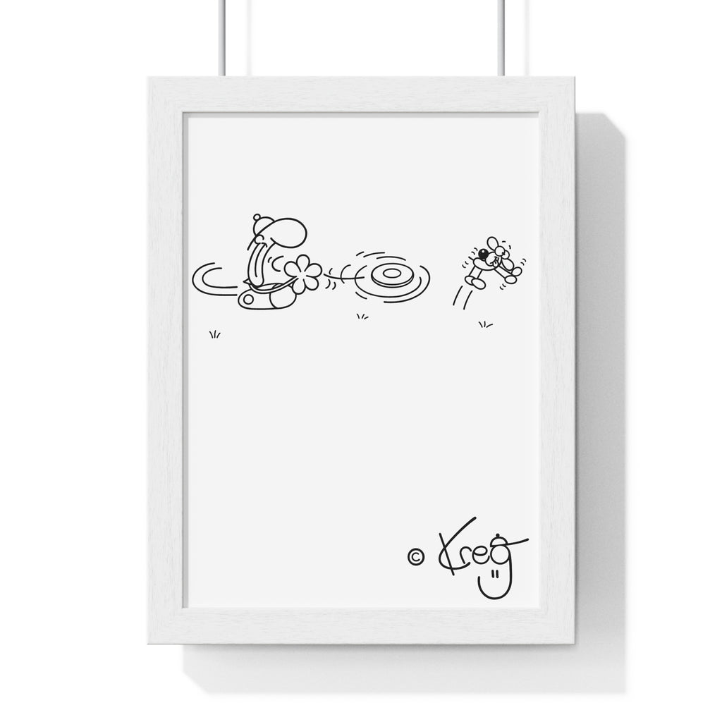 FREDDY FRISBEE DOG,Vertical Framed Poster