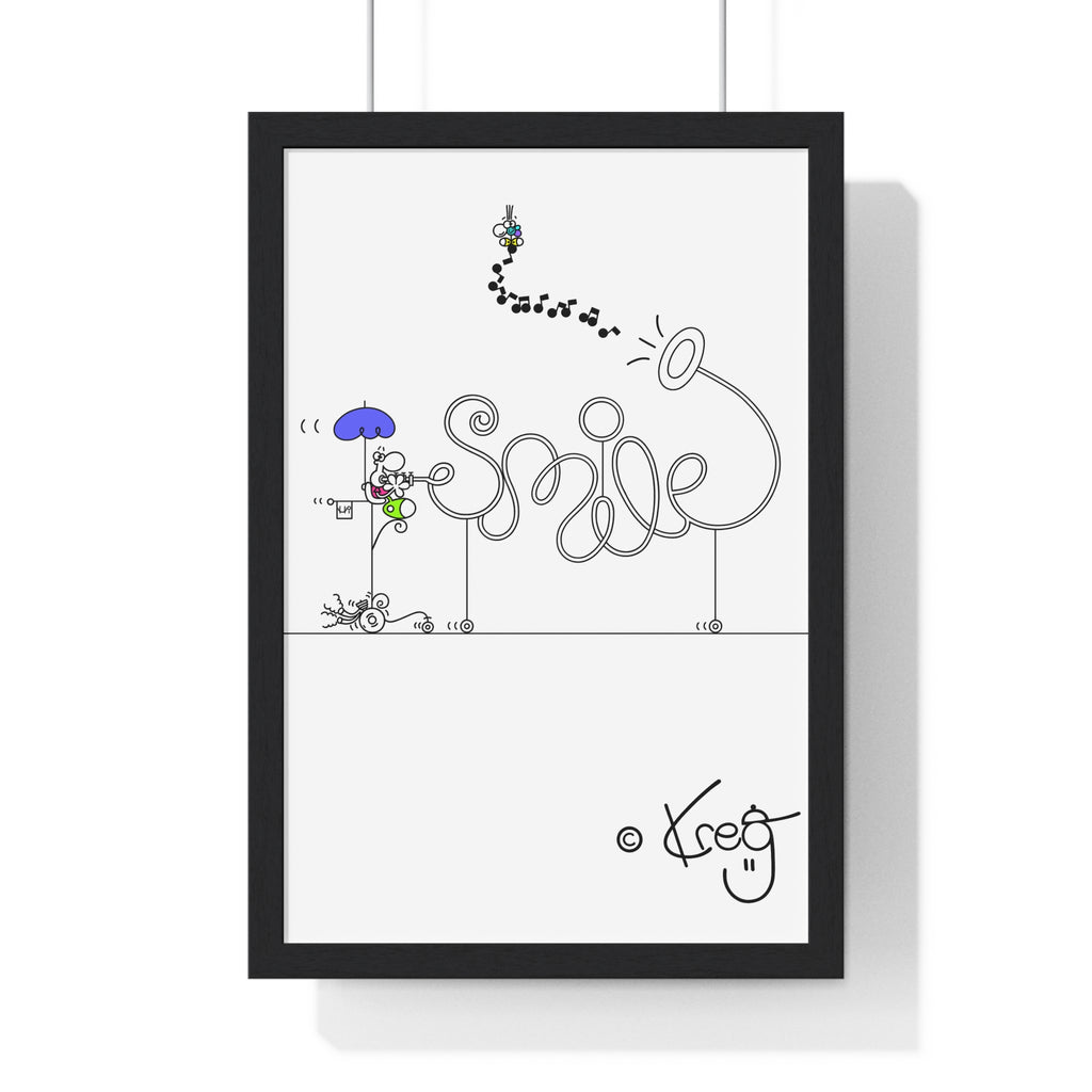 SMILE DUDE INSTRUMENT ON WHEEL,Vertical Framed Poster