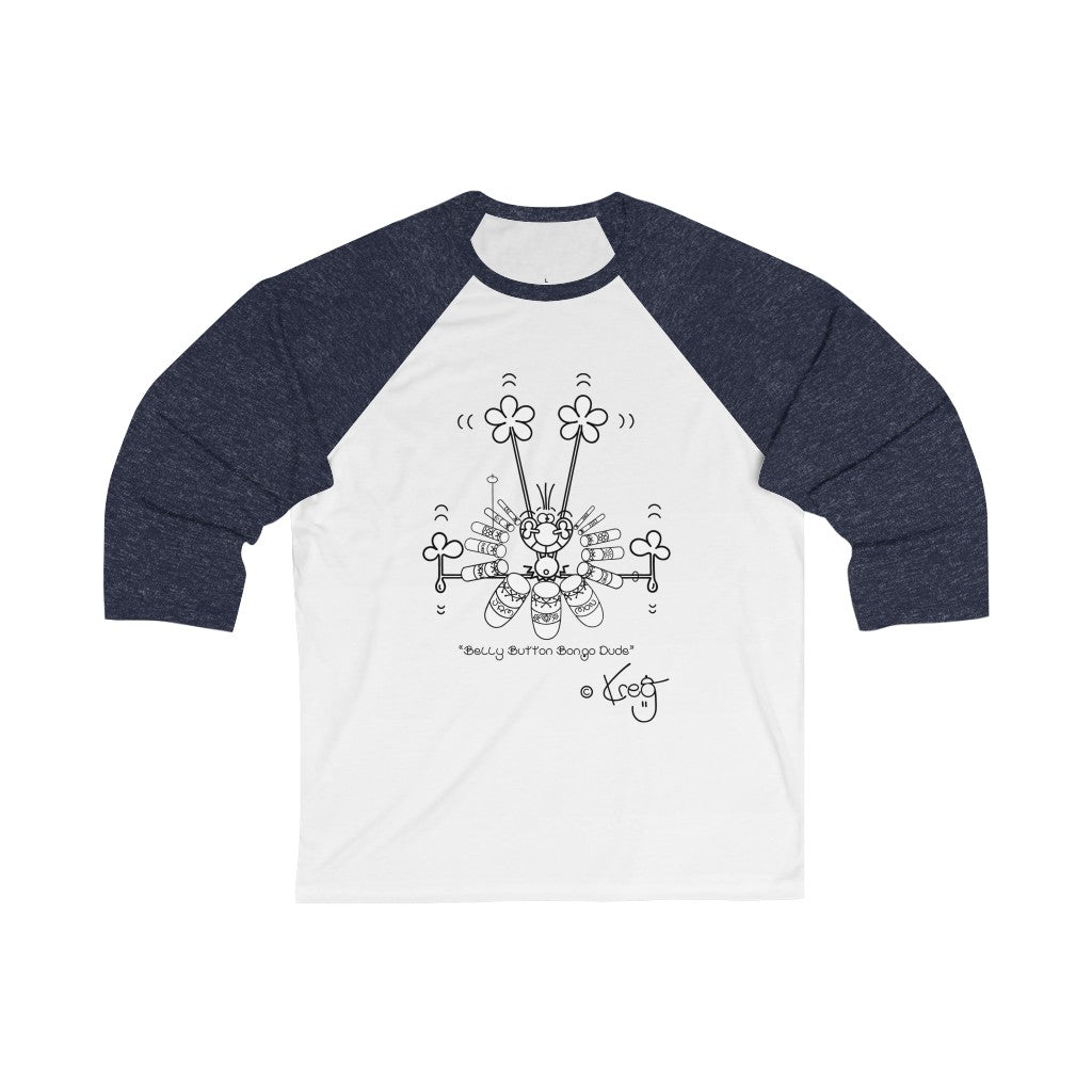 Belly Button Bongo Dude,Unisex 3\4 Sleeve Baseball Tee